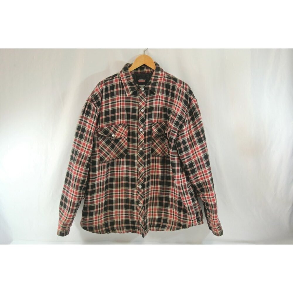 Genuine Dickies Men's Flannel Quilted Jacket Plaid Red Black Size Extra Large XL